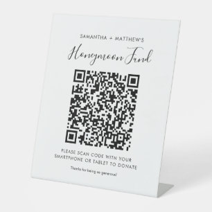 Honeymoonfonds Eenvoudige QR-code Nieuwgetrouwden Reclamebord Met Voetstuk