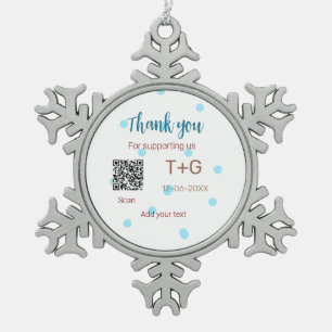 Honeymoonfonds QR-code toevoegen koppel naam bruil Tin Sneeuwvlok Ornament