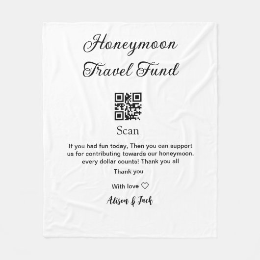 Honeymoonfonds scan QR-code voeg naam toe Fleece Deken (Voorkant)