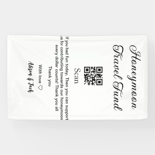 Honeymoonfonds scan QR-code voeg naam toe Spandoek (Horizontaal)