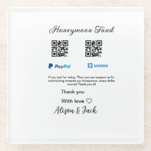 Honeymoonfonds venmo paypal donatie Q R stel Glazen Onderzetter