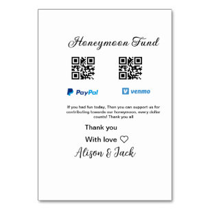 Honeymoonfonds venmo paypal donatie Q R stel Kaart