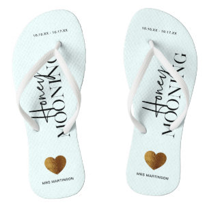 Honeymooning Blue en White met naam en datum Teenslippers