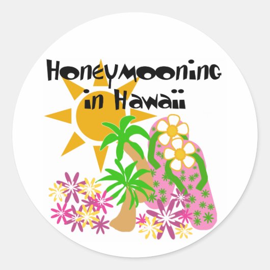 Honeymooning in Hawaii Ronde Sticker (Voorkant)