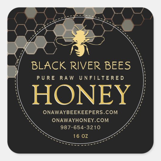 Honeypeb & Bee Raw Honey Étiquette Noir (Devant)
