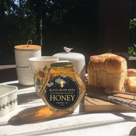 Honeypeb & Bee Raw Honey Étiquette Noir