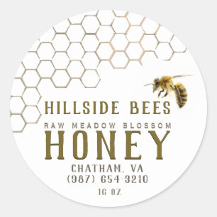 Honeypeb & Bee Raw Miel Étiquette Blanc