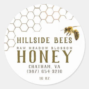 Honeypeb & Bee Raw Miel Étiquette Blanc