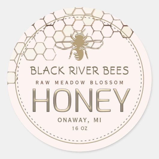 Honeypeb & Bee Raw Miel Étiquette rose pâle (Devant)