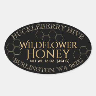 Honeypeb Honey Black Gold Oval Honey Étiquette