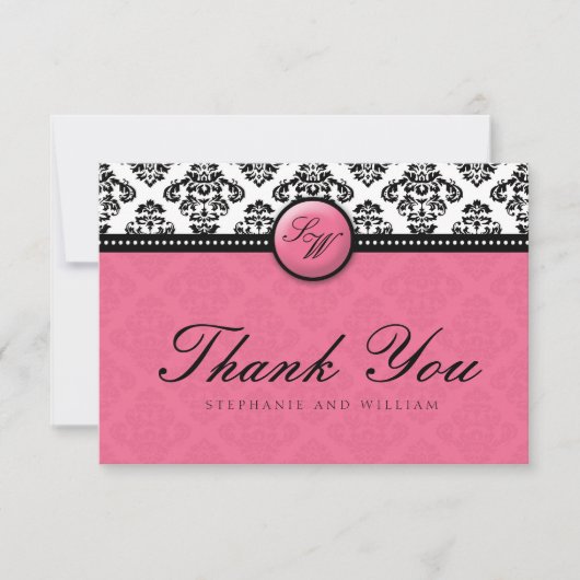 Honeysuckie Damask Monogram Mariage Carte de remer (Devant)