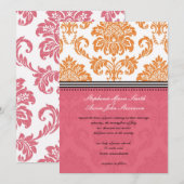 Honeysuckle en Coral Damask Wedding Invitation Kaart (Voorkant / Achterkant)