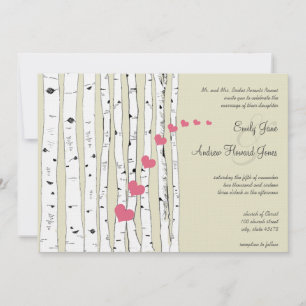 Honeysuckle Hearts Birch Tree Wedding Invitations