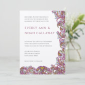 Honeysuckle Paisley Peacock Wedding Invitation Kaart (Staand voorkant)