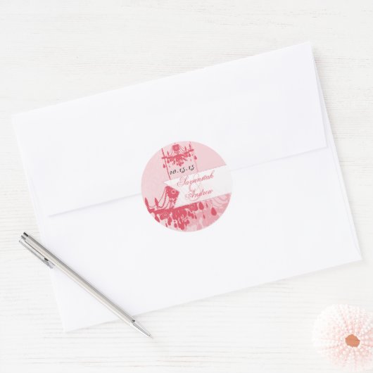 Honeysuckle Pink Damask Chandelier Stickers (Envelop)