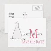 Honeysuckle Pink Save the Date Cards Trouwjurk Aankondigingskaart (Voorkant / Achterkant)