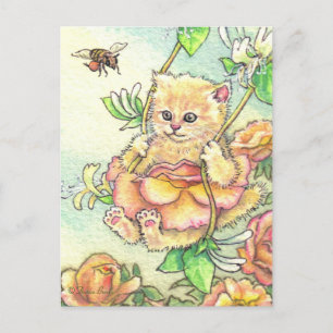 Honeysuckle Roos Cute Kitten Briefkaart