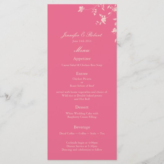 Honeysuckle Silver Peony Wedding Menu Kaart (Voorkant)