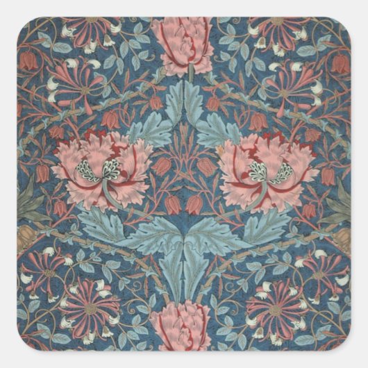 Honeysuckle van William Morris, bloemen Art Vierkante Sticker (Voorkant)