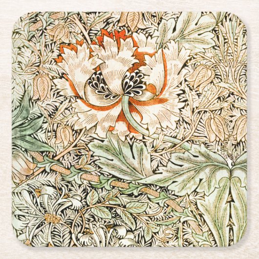 Honeysuckle, William Morris Vierkante Kartonnen Onderzetter (Voorkant)