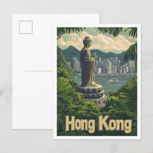 Hong Kong China Art Vintage Travel Illustratie Briefkaart