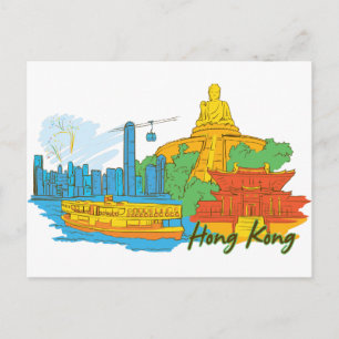 Hong Kong, China beroemde stad Briefkaart