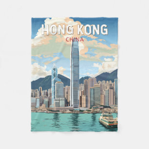 Hong Kong China Travel Art Vintage Fleece Deken
