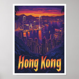 Hong Kong China Vintage Travel Illustratie Poster