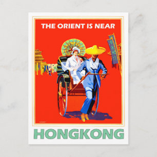 Hong Kong, dame in rickshaw, vintage-reis Briefkaart