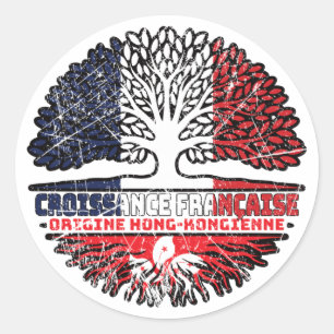 Hong Kong French France Tree Roots Flag Ronde Sticker