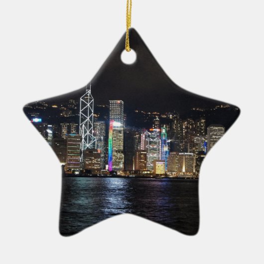 Hong Kong Harbour 's nachts Keramisch Ornament (Voorkant)