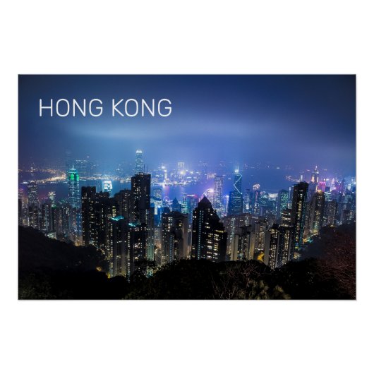 Hong Kong Island Skyline Panorama Night Souvenir Perfect Poster (Voorkant)