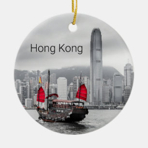 Hong Kong Island Skyline Panorama Souvenir Keramisch Ornament