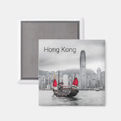 Hong Kong Island Skyline Panorama Souvenir Magneet (Voorkant / Achterkant)