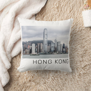 Hong Kong Island Skyline Retro Cityscape  Kussen