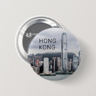 Hong Kong Island Skyline Retro Cityscape  Ronde Button 5,7 Cm