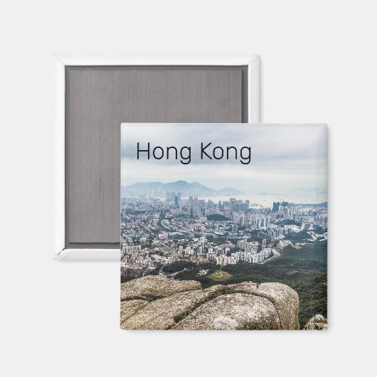 Hong Kong Lion Rock Hill Skyline Panorama Souvenir Magneet (Voorkant / Achterkant)