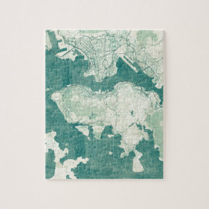 Hong Kong Map Blue Waterverf Legpuzzel