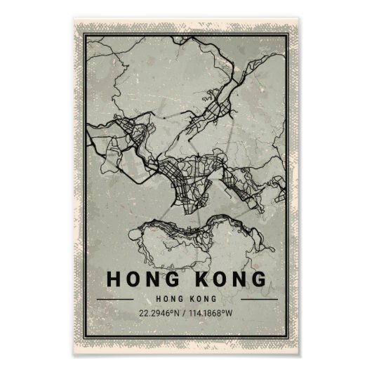 Hong Kong map print poster canvas (Devant)