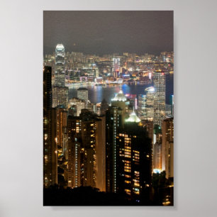 Hong Kong Night Skyline uit de Victoria Peak Poster