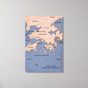 Hong Kong Oude Weerkaart Canvas Afdruk