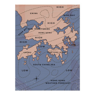 Hong Kong Oude Weerkaart Perfect Poster