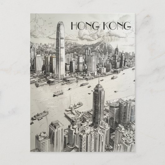 Hong Kong Skyline Briefkaart (Voorkant)
