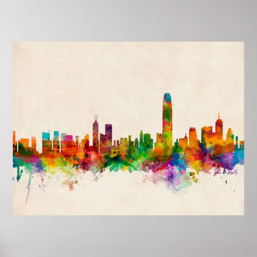 Hong Kong Skyline Cityscape Poster (Voorkant)