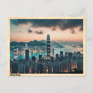 Hong Kong Skyline Vintage Reizen Briefkaart