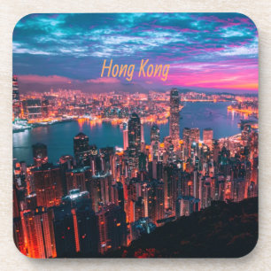 Hong Kong Skyscraper Skyline Night Lights Bier Onderzetter