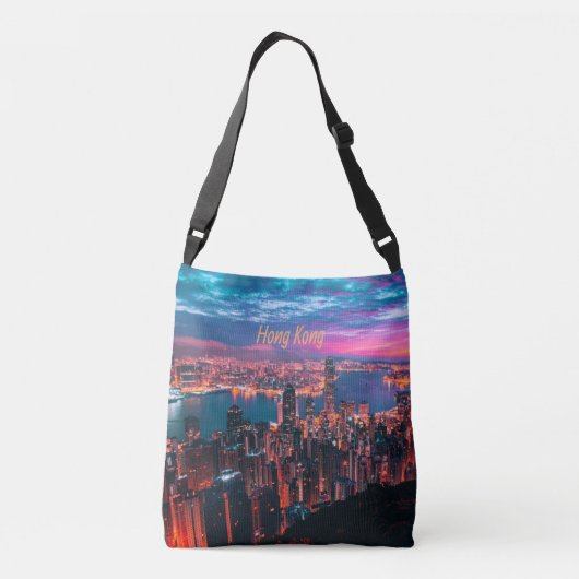 Hong Kong Skyscraper Skyline Night Lights Crossbody Tas (Achterkant)