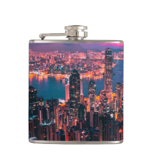 Hong Kong Skyscraper Skyline Night Lights Heupfles