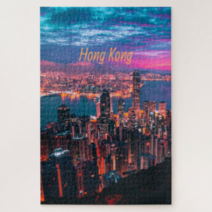 Hong Kong Skyscraper Skyline Night Lights Legpuzzel