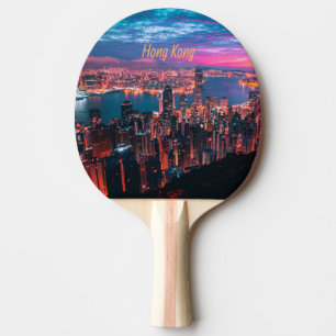 Hong Kong Skyscraper Skyline Night Lights Tafeltennisbatje